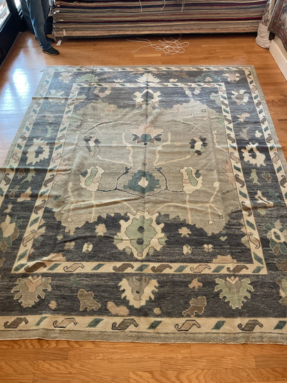 Turkish Oushak Rug, 9'4" x 11'8", in charcoal, grey, ivory and teal - photo 3