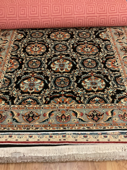 Afghan Mohal Rug, 9'2" x 11'8", in black, ivory, rust and sea moss