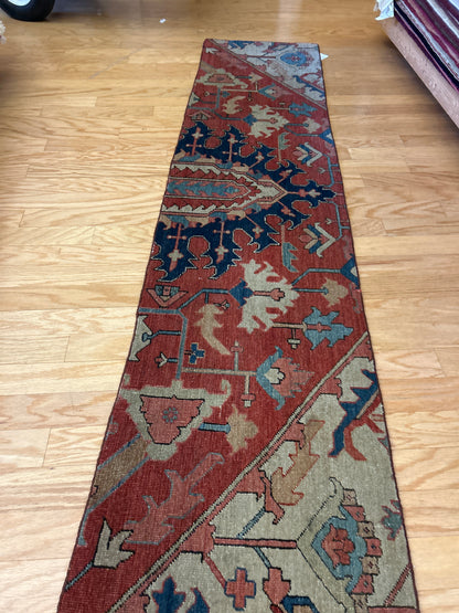Antique Persian Serapi Runner, 1'8" x 7'6", in brick, khaki, navy and red - photo 4