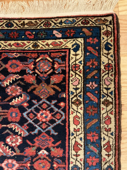 Antique Persian Kurdish Hamadan Rug, 3'5" x 5', in blue, ivory, navy and rust - photo 2