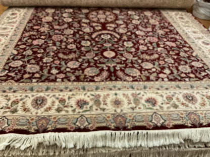 Sino Kashan Rug, 8' x 10', in burgundy, green, ivory and pink