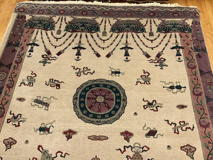 Tibetan Modern Rug, 8'4" x 9'8", in ivory, navy, plum and rose - photo 2