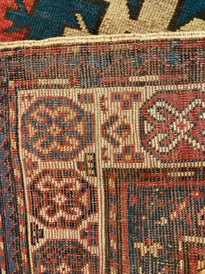 Antique Russian Kazak Runner, 3'9" x 7'7", in gold, ivory, navy and red - photo 3