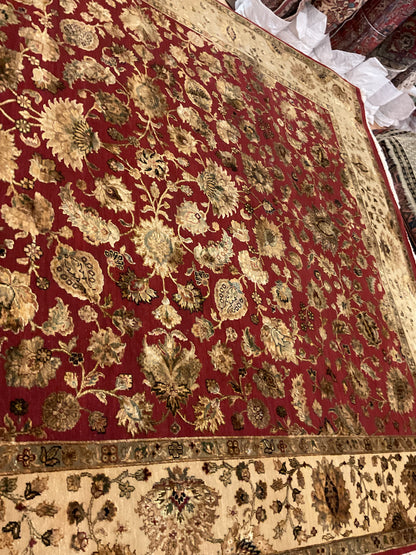 Indian Agra Jaipur Rug, 8' x 10', in beige, gold, ivory and red - photo 2