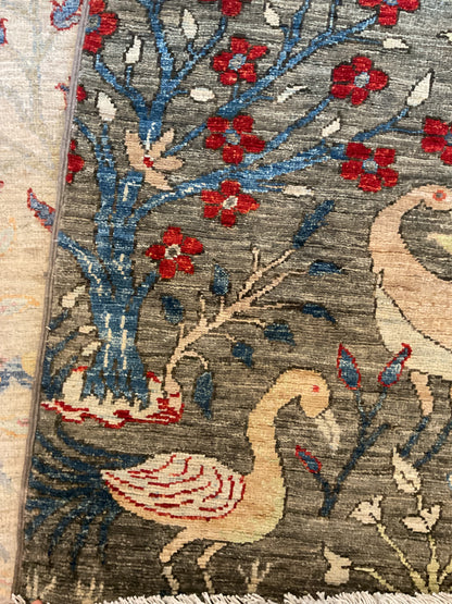 Afghan Peshawar Runner, 4'2" x 9'5", in blue, charcoal, ivory and orange - photo 2