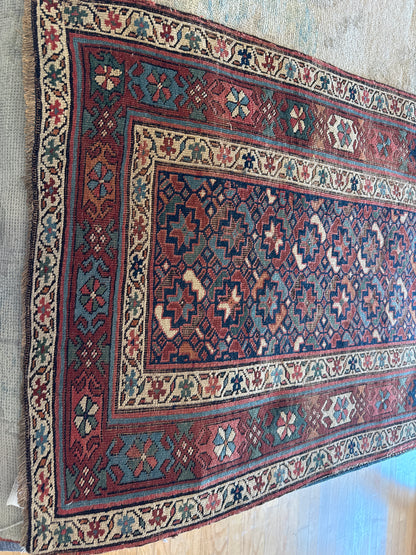 Antique Persian Kurdish Runner, 3'5" x 16'10", in beige, burgundy, gold and navy - photo 2