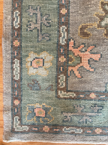 Turkish Oushak Runner, 3'3" x 7'6", in brown, green, grey and peach - photo 4