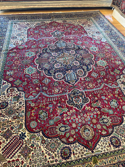 Vintage Persian Tabriz Rug, 9'9" x 13'6", in ivory, navy, red and teal - photo 3
