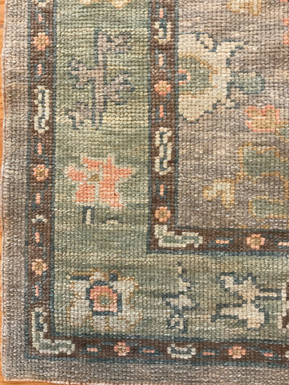 Turkish Oushak Runner, 3'3" x 7'7", in brown, green, grey and peach - photo 4