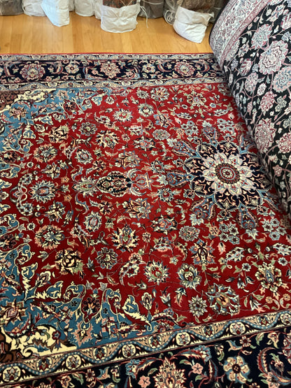 Sino Kashan Rug, 6' x 9', in ivory, navy, red and teal