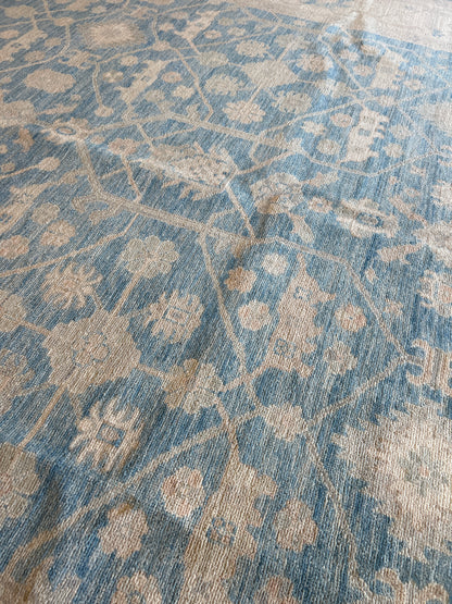 Afghan Oushak Rug, 9' x 11'8", in beige, blue and tan - photo 3