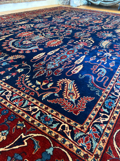 Antique Persian Tabriz Rug, 10'2" x 12'10", in beige, blue, burgundy and navy - photo 6