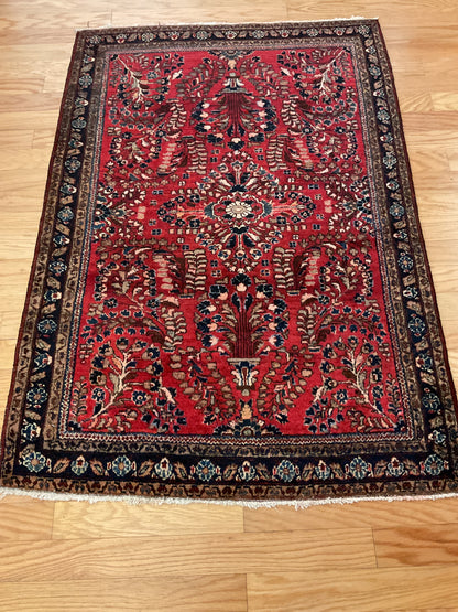 Antique Persian Sarouk Rug, 3'5" x 5', in black, ivory, navy and red - photo 4
