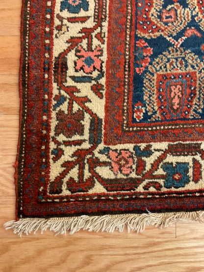 Antique Persian Kurdish Rug, 4'9" x 6'5", in blue, ivory, navy and rust - photo 2