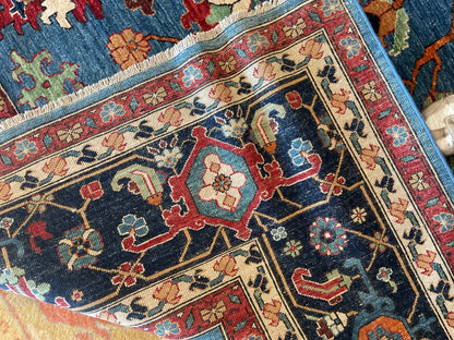 Afghan Serapi Rug, 10'1" x 13'10", in blue, navy, orange and red - photo 4