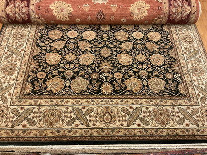 Indian Peshawar Rug, 9'1" x 12'3", in beige, black, gold and ivory