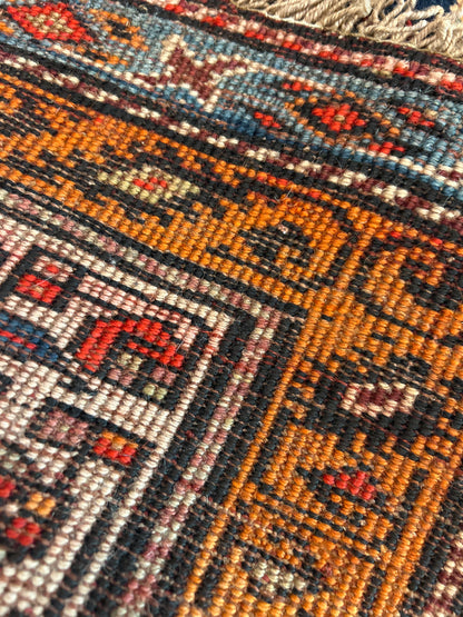 Antique Persian Kurdish Bidjar Runner, 3'7" x 14'7", in camel, ivory, navy and orange - photo 4