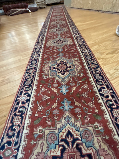 Indian Heriz Runner, 2'6" x 23'6", in baby blue, ivory, navy and rust - photo 3