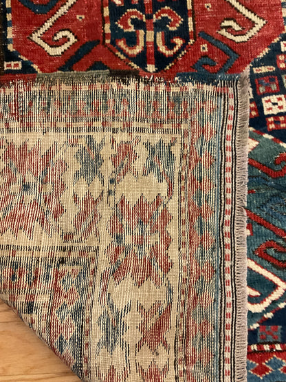 Antique Russian Kazak Rug, 3'7" x 7'10", in blue, ivory, navy and red - photo 4