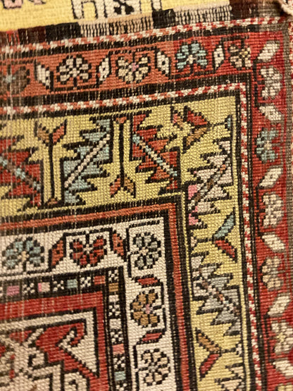 Antique Russian Kazak Runner, 3'6" x 8'1", in green, ivory, red and yellow - photo 4