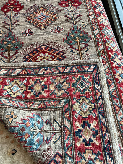 Afghan Kazak Runner, 2'9" x 10'8", in beige, grey, navy and red - photo 3