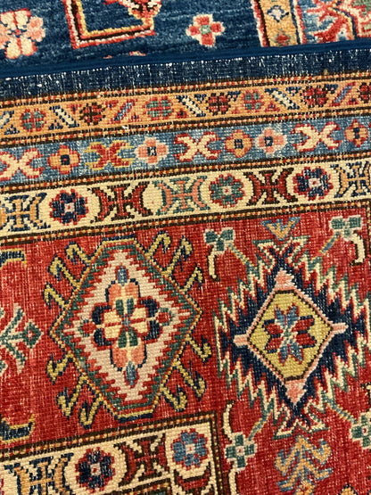 Afghan Kazak Rug, 8' x 10'1", in blue, ivory, peach and red - photo 4