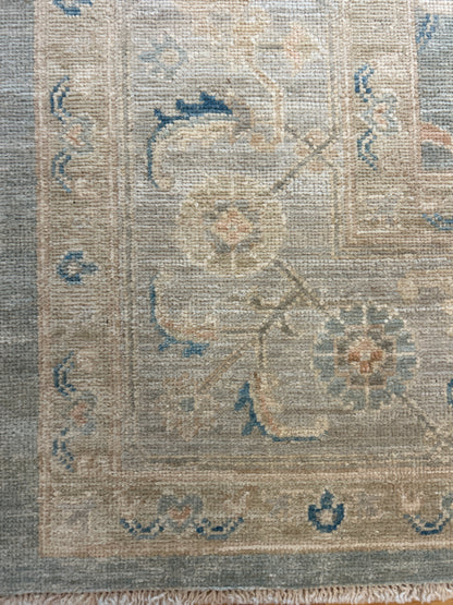 Afghan Peshawar Rug, 8'2" x 10'1", in blue, cream and green - photo 6