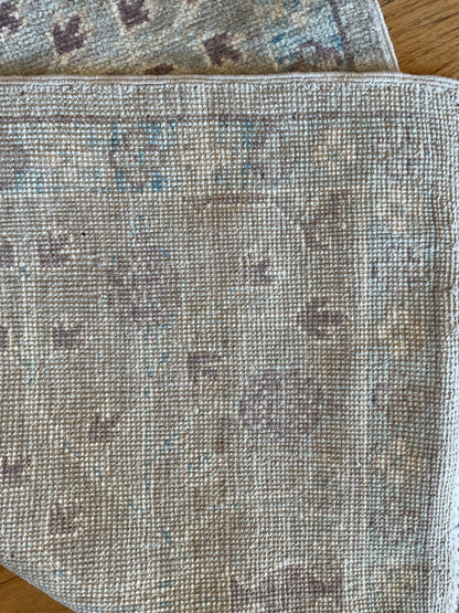 Afghan Oushak Runner, 2'9" x 8', in baby blue, grey, ivory and plum - photo 3