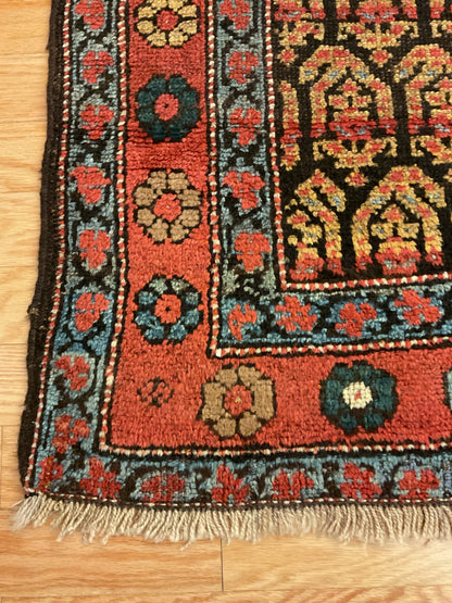 Antique Persian Kurdish Runner, 3'7" x 7'8", in brown, gold, navy and rust - photo 3