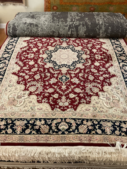 Sino Kashan Rug, 8' x 10', in black, ivory, navy and red