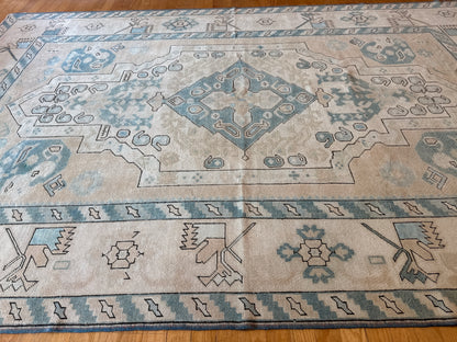 Vintage Turkish Anatolian Rug, 7'10" x 11'11", in blue and cream - photo 6