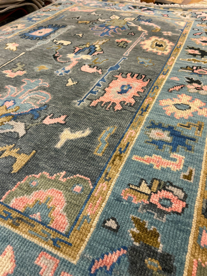 Indian Oushak Rug, 4'2" x 6', in blue, gold, grey and pink - photo 4