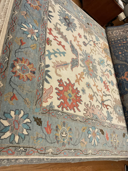 Indian Oushak Rug, 8'1" x 10'3", in baby blue, grey, ivory and rust - photo 2