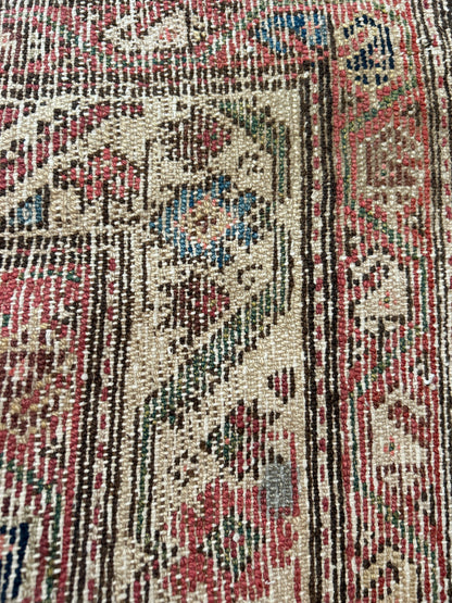 Antique Persian Kurdish Runner, 3'5" x 10'10", in brown, ivory and red - photo 3