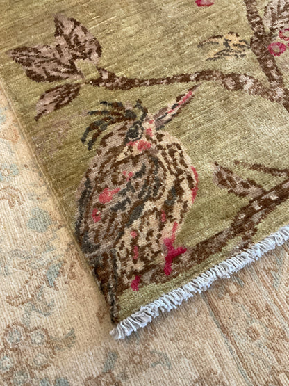 Pakistani Peshawar Rug, 1'10" x 2'9", in brown, pink and pistachio - photo 3