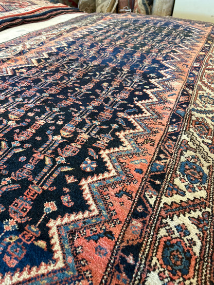 Antique Persian Kurdish Runner, 4'5" x 9'3", in ivory, navy, orange and rust - photo 4