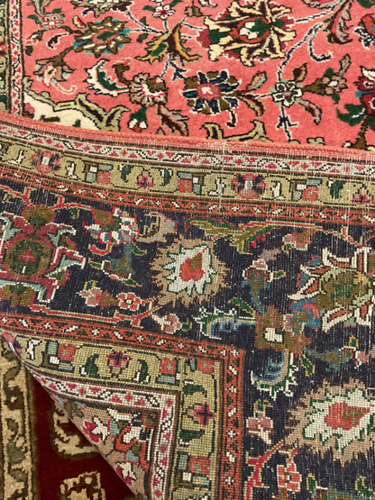 Persian Tabriz Rug, 6'7" x 9'11", in green, ivory, navy and salmon