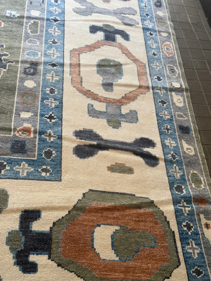 Turkish Oushak Rug, 16'4" x 21', in blue, green, ivory and rust - photo 2