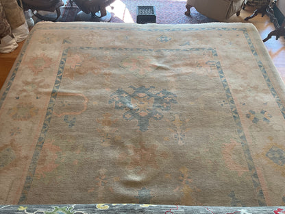 Turkish Oushak Rug, 10' x 12'10", in beige, blue and peach - photo 2