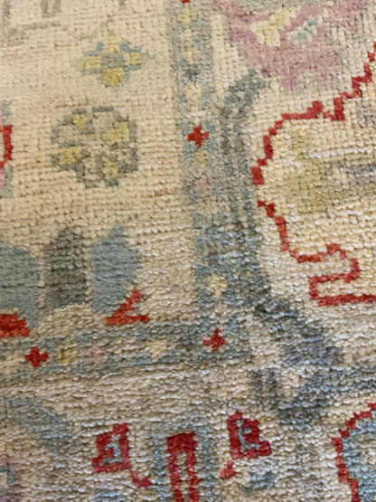 Afghan Oushak Runner, 2'10" x 7'9", in baby blue, ivory, purple and red - photo 4