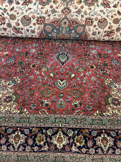 Persian Tabriz Rug, 8'3" x 11'7", in ivory, navy, rose and teal