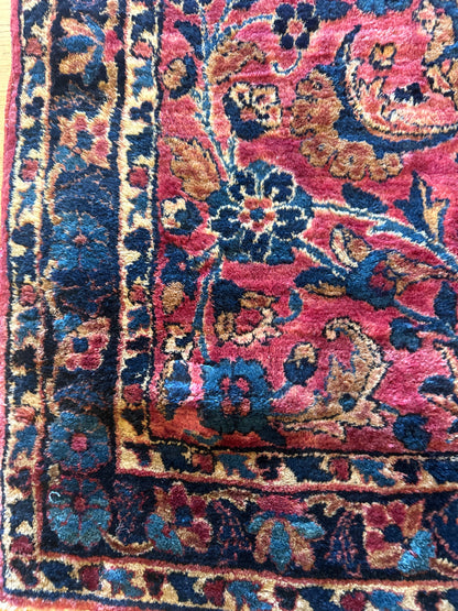 Antique Persian Yazd Runner, 2'8" x 12'2", in blue, ivory, navy and raspberry - photo 3