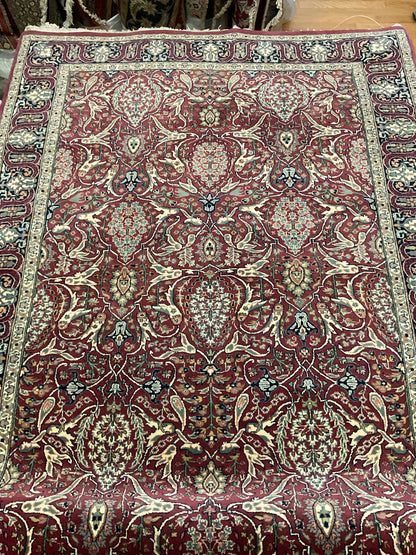 Indian Sharad Rug, 6' x 9', in burgundy, ivory and navy