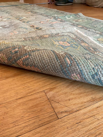 Turkish Oushak Runner, 3'3" x 7'6", in brown, green, grey and peach - photo 2