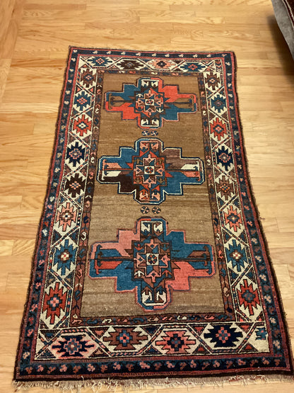 Antique Persian Kurdish Rug, 3'6" x 6', in blue, brown, ivory and navy - photo 4
