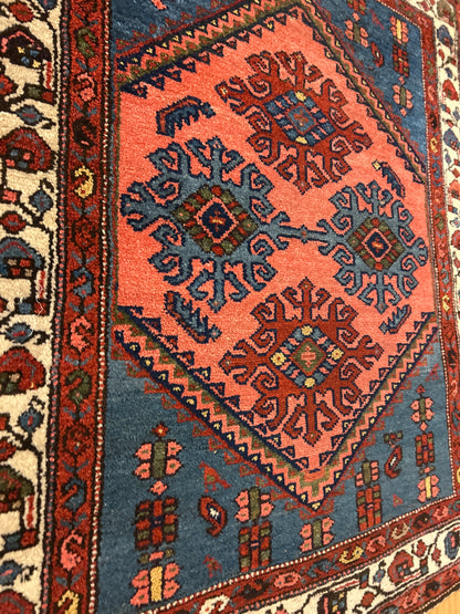 Antique Persian Malayer Rug, 3'3" x 3'10", in blue, ivory, rust and salmon - photo 4