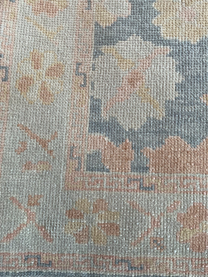 Turkish Oushak Runner, 3'1" x 11'9", in baby blue, ivory and peach - photo 2