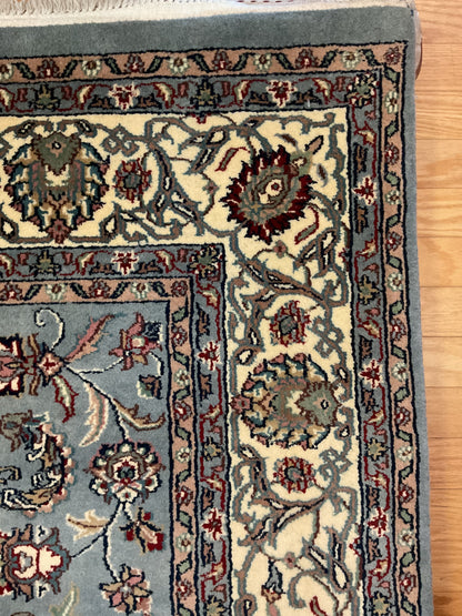 Indian Kashan Rug, 5'11" x 9'2", in baby blue, burgundy and ivory - photo 3