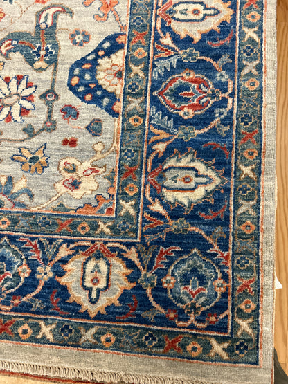 Afghan Mohal Rug, 8'3" x 9'8", in blue, ivory, navy and red - photo 3