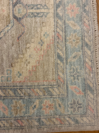 Pakistani Oushak Runner, 2'10" x 17'6", in baby blue, blue, ivory and pink - photo 4